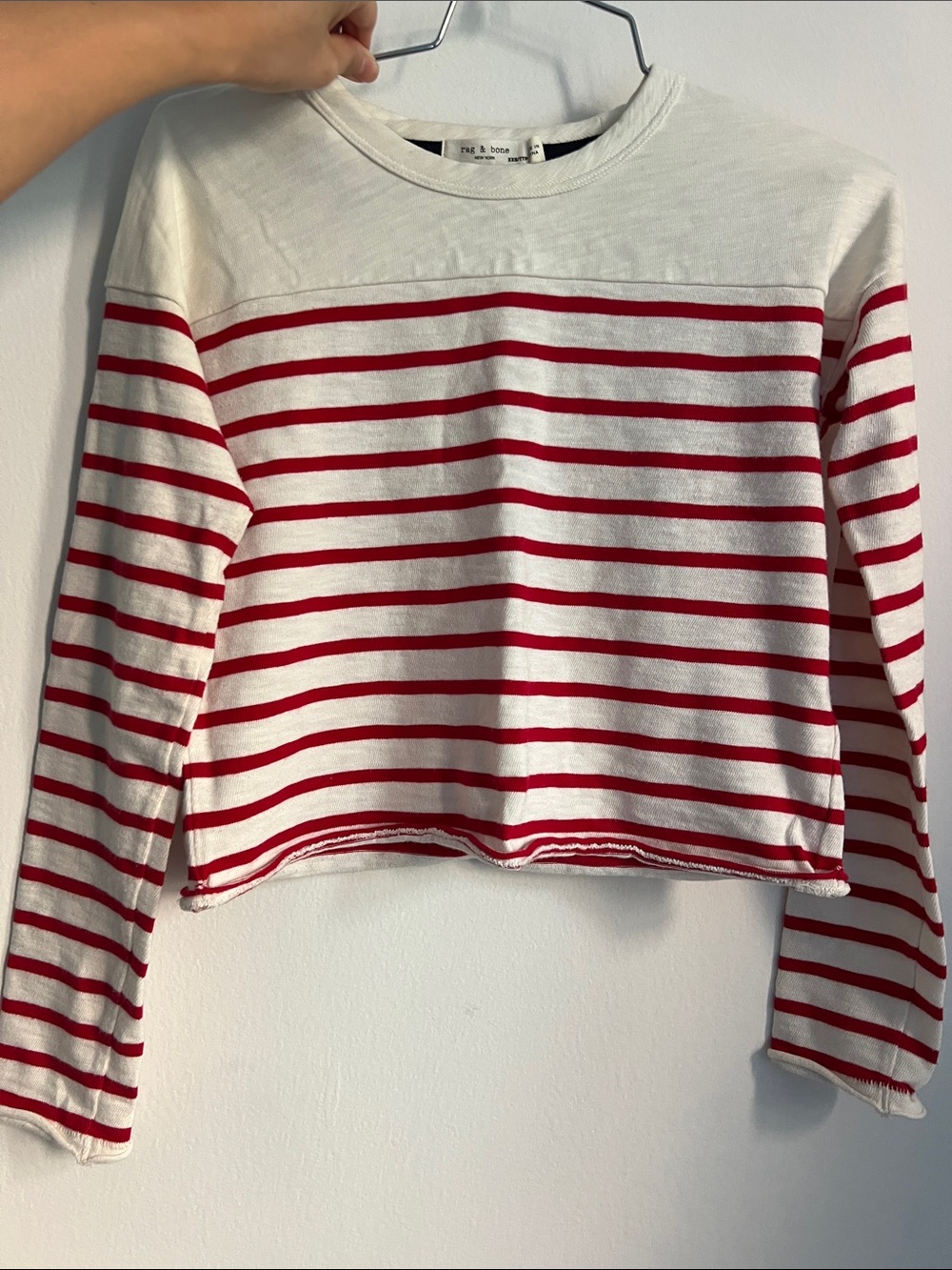 Rag & Bone Red & White Striped Long Sleeve Cropped Top